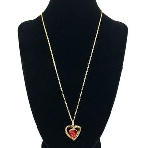 925 SS 24K Gold Plated Chain w/ Vintage Napier Heart Ruby Pendant Necklace 18”